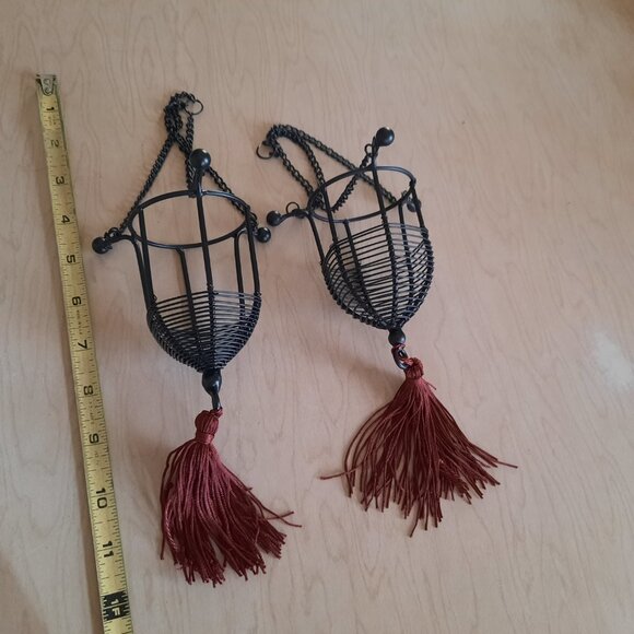 19th Century Ornate Tealight Hanging Lanterns - Wrought Iron, Set of 2 - Picture 10 of 12